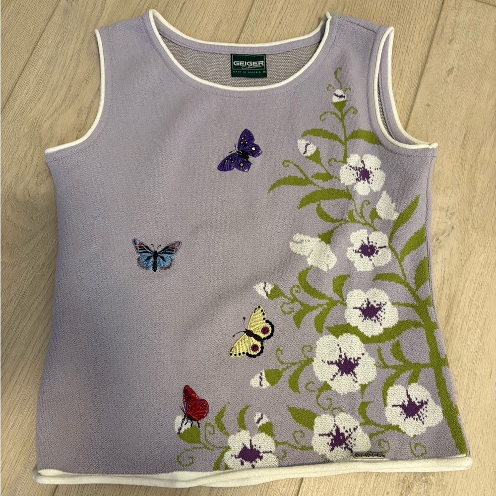 Geiger Purple and Green Tank Top with Floral Patterns